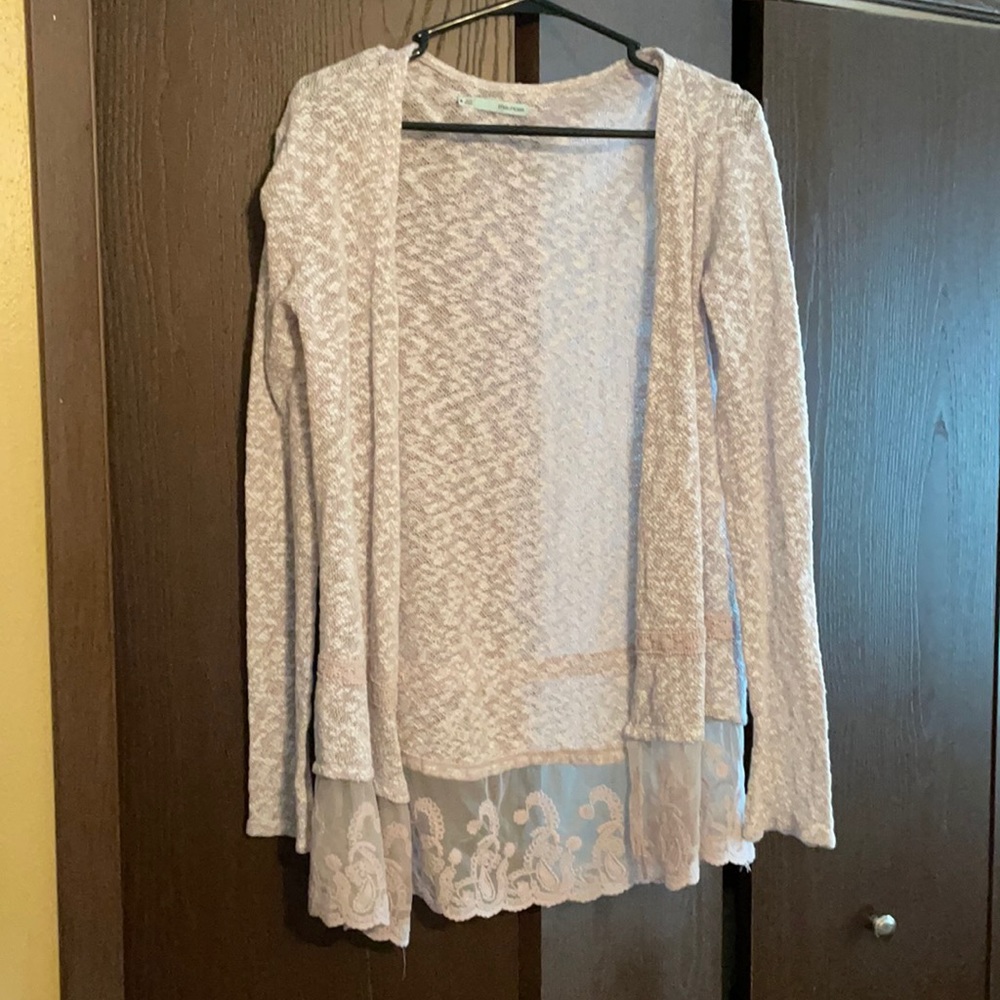 Lace trim sweater cardigan